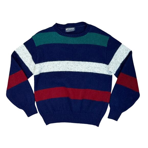 Puritan Wool Blend Grandpa Sweater Men's XL Striped Crew Neck Pullover Retro - Picture 7 of 8